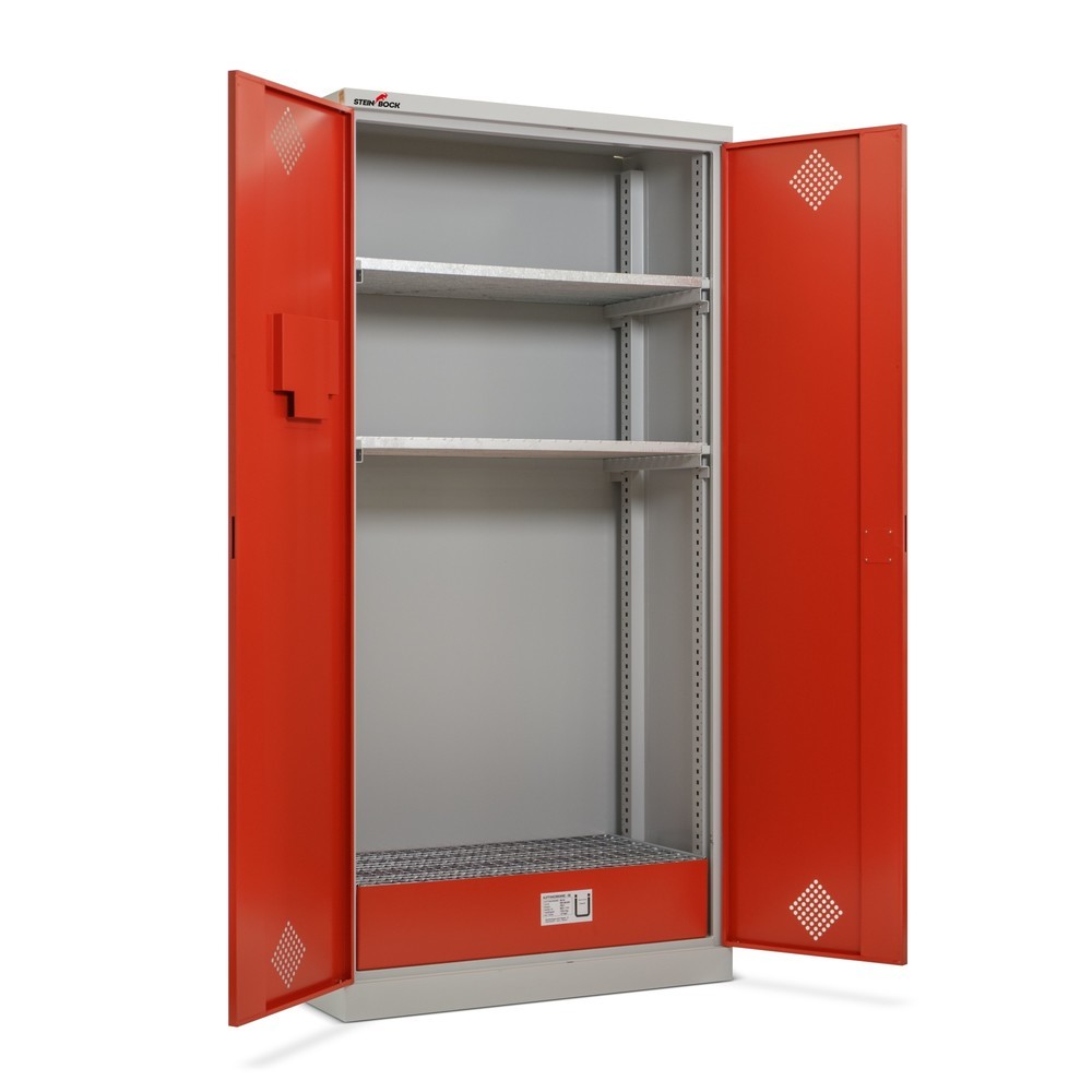 Número de imagen del producto 8: Armario para aceites Steinbock®, 2 baldas de rejilla galvanizada ajustables en altura, 1 cuba de contención, H x A x F 1.950 x 950 x 500 mm