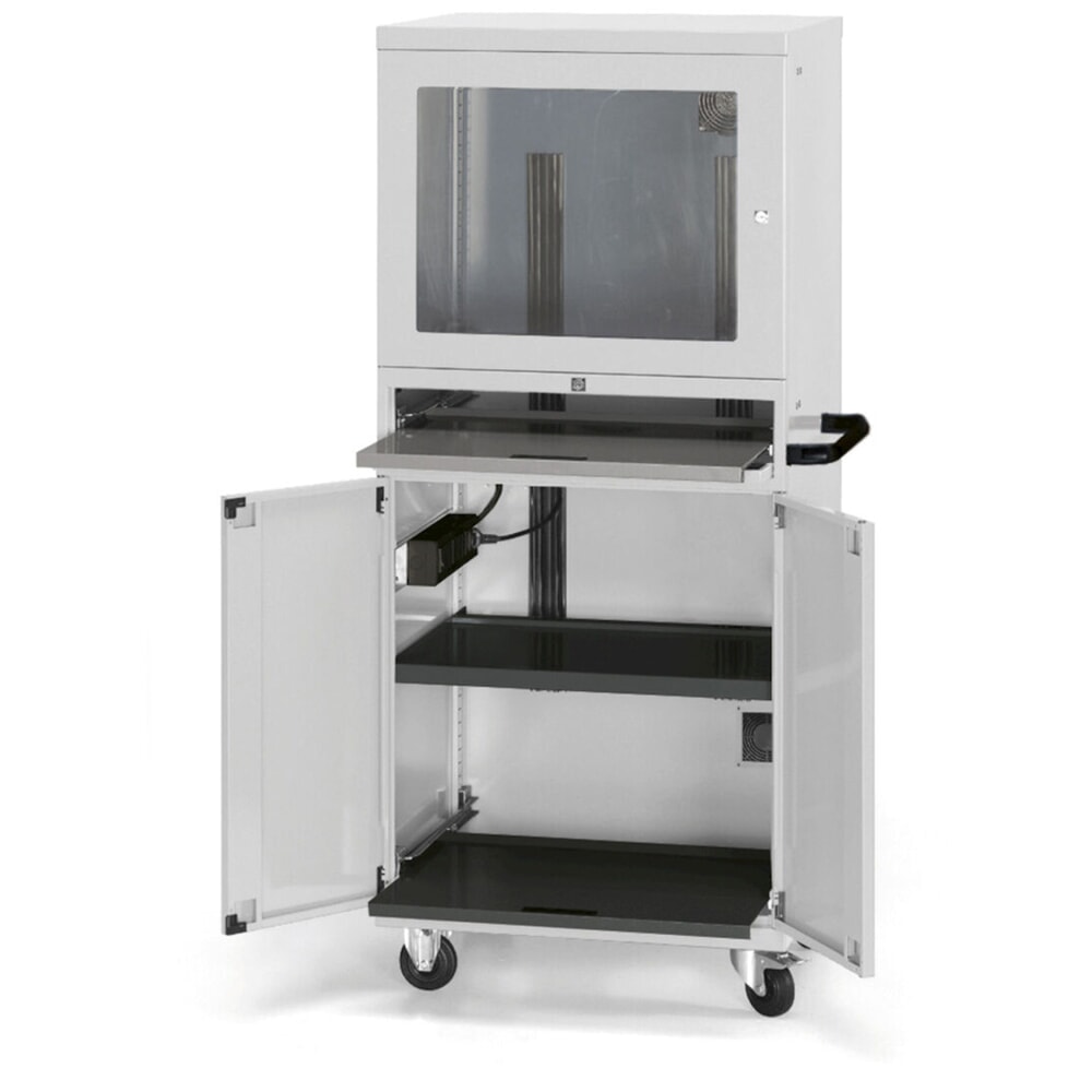 Número de imagen del producto 2: Armario para ordenador Fami estándar, 1 ventilador, 4 tomas de corriente, 1.688 x 807 x 654 mm (alto x ancho x fondo), gris claro