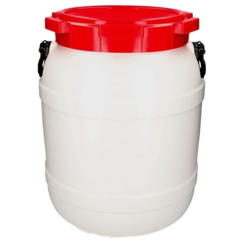 Imagen del producto: Denios bidón de boca ancha de polietileno (PE), blanco-rojo WH 55, volumen 55 l