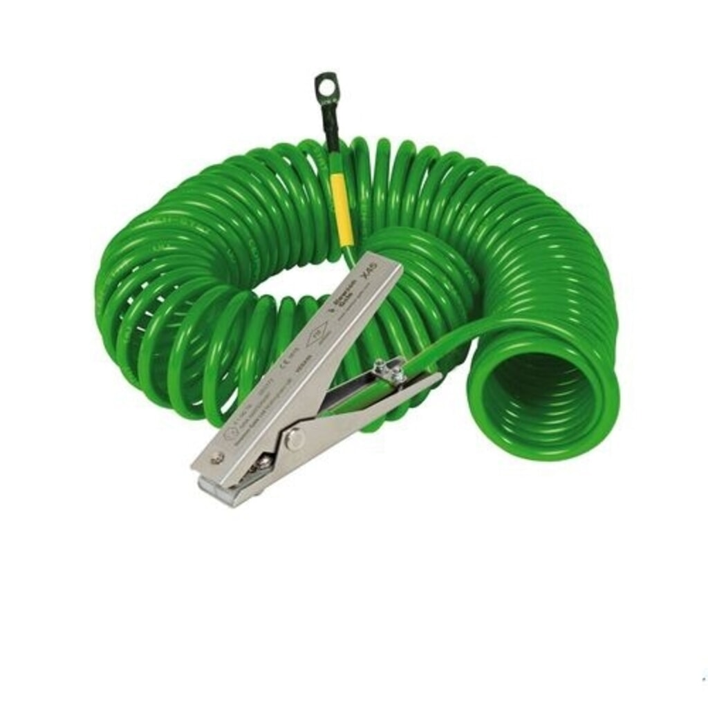 Denios cable de toma a tierra en espiral, 1 pinza de puesta a tierra de acero inoxidable MD 120 mm, longitud de extensión de 3 m, ATEX Imagen del producto: Denios cable de toma a tierra en espiral, 1 pinza de puesta a tierra de acero inoxidable MD 120 mm, longitud de extensión de 3 m, ATEX