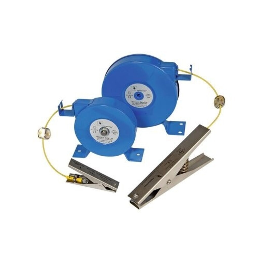 Imagen del producto: Denios enrollador de cable con pinza de puesta a tierra de acero inoxidable, servicio medio, 120 mm, 6,2 m, ATEX
