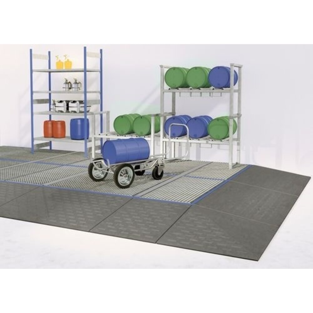 Número de imagen del producto 1: Denios bordillo para suelo classic-line de un solo elemento de PE, con rejilla galvanizada, HxAxF 150 x 790 x 790 mm