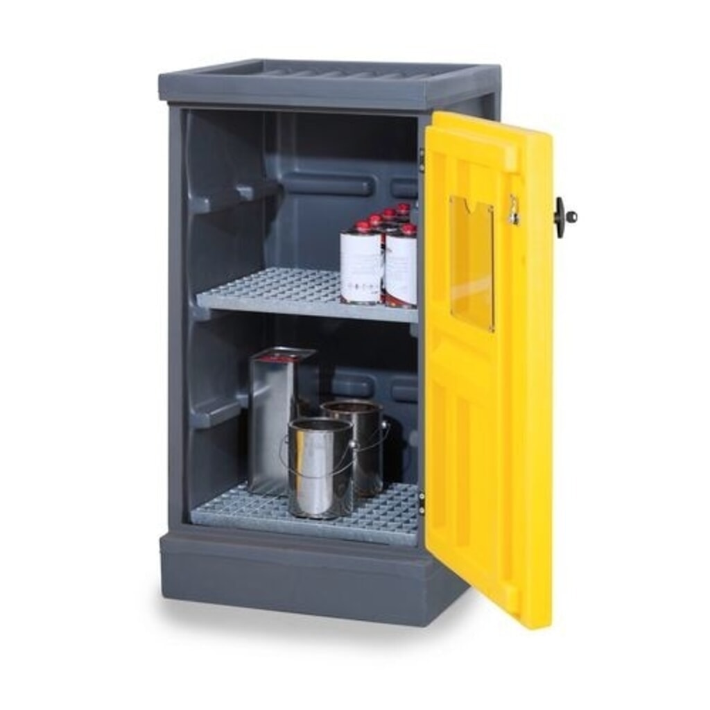 Denios armario para productos químicos de PE, Al x An x F 1.130 x 610 x 640 mm, 2 rejillas galvanizadas Imagen del producto: Denios armario para productos químicos de PE, Al x An x F 1.130 x 610 x 640 mm, 2 rejillas galvanizadas