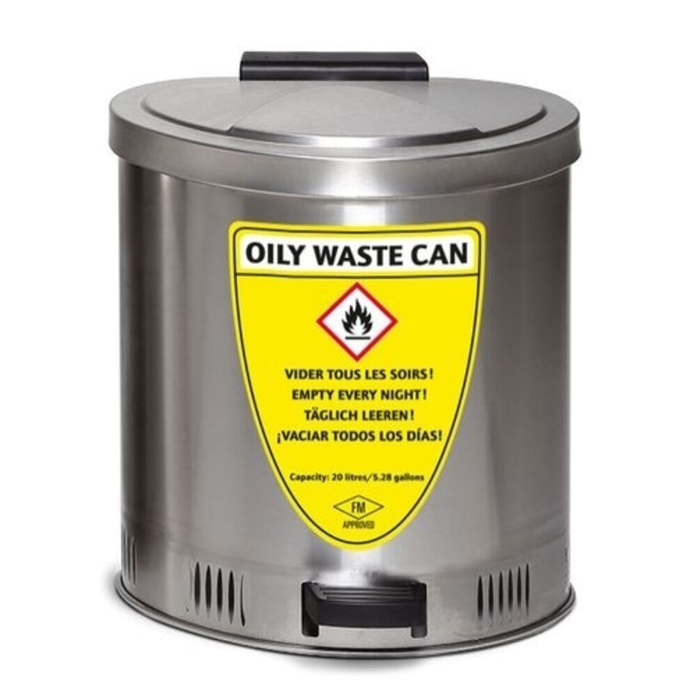 Número de imagen del producto 1: Denios contenedor de seguridad para residuos, de acero inoxidable, con amortiguación de tapa, volumen 20 l