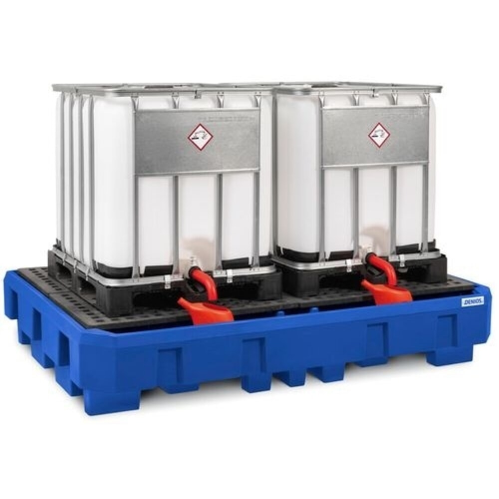 Imagen del producto: Denios bordillo classic-line de PE para 2 IBC, área de llenado y rejilla de PE, HxAxF 485 x 2460 x 1800 mm