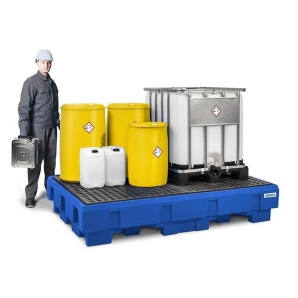 Número de imagen del producto 2: Denios bordillo classic-line de PE para 2 IBC, área de llenado y rejilla de PE, HxAxF 485 x 2460 x 1800 mm