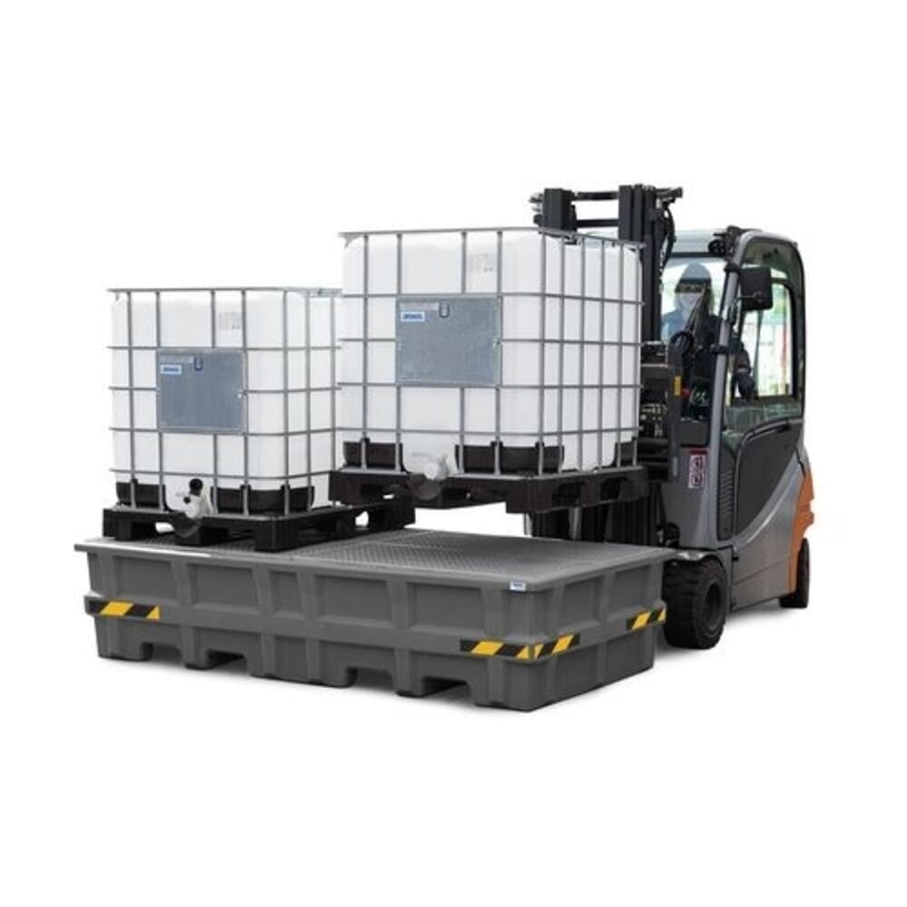 Número de imagen del producto 2: Denios bordillo pro-line de PE para 2 IBC, con rejilla galvanizada, HxAxF 580 x 2530 x 1320 mm