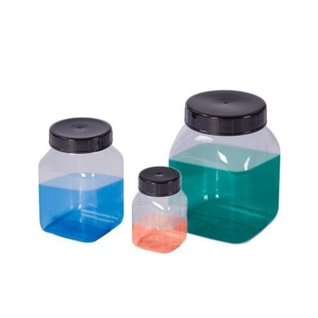 Número de imagen del producto 3: Denios botellas de boca ancha de PVC, cuadradas, transparentes naturales, 2000 ml, 6 unidades