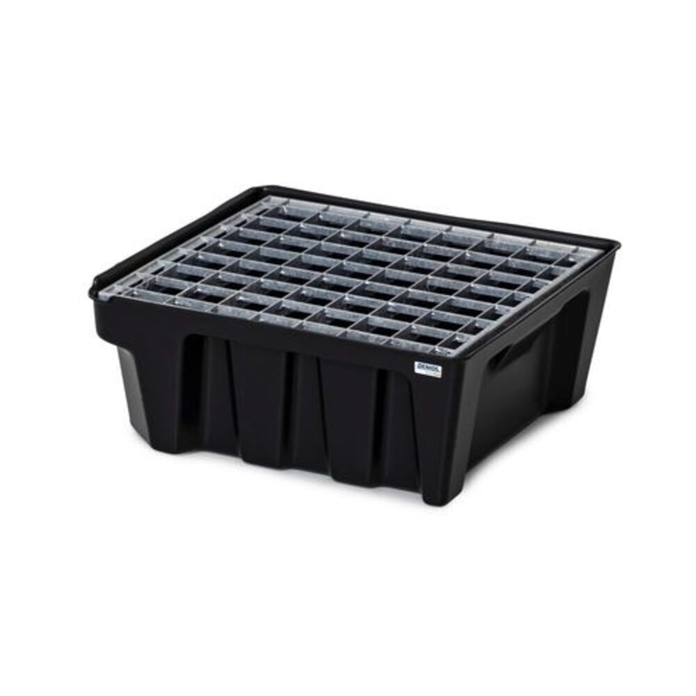 Número de imagen del producto 2: Denios bordillo base-line para pequeños recipientes, de PE (polietileno), altura 160 mm, con desagüe y rejilla galvanizada, capacidad 14 l