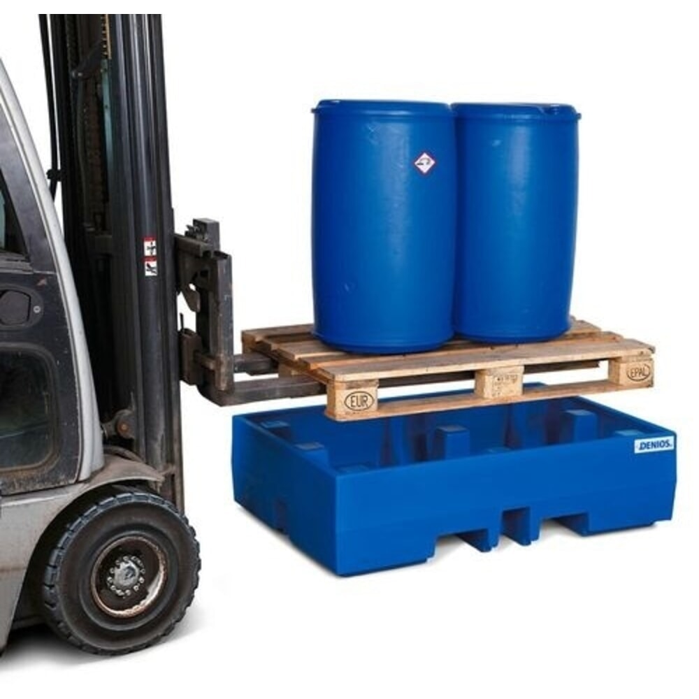 Número de imagen del producto 3: Denios bordillo classic-line de PE para 2 bidones, sin rejilla galvanizada, capacidad 270 l, HxAxF 350 x 900 x 1300 mm