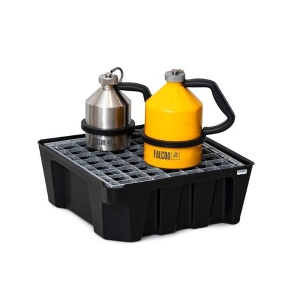 Número de imagen del producto 3: Denios bordillo base-line para pequeños recipientes, de PE (polietileno), altura 160 mm, con desagüe y rejilla galvanizada, capacidad 14 l