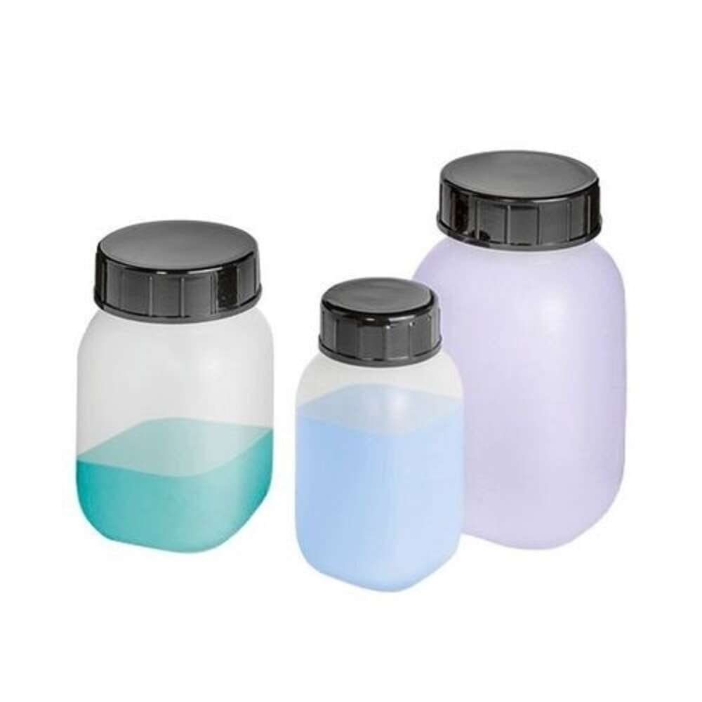 Número de imagen del producto 3: Denios botellas de boca ancha de polietileno de alta densidad, cuadradas, transparentes, 250 ml, 24 unidades