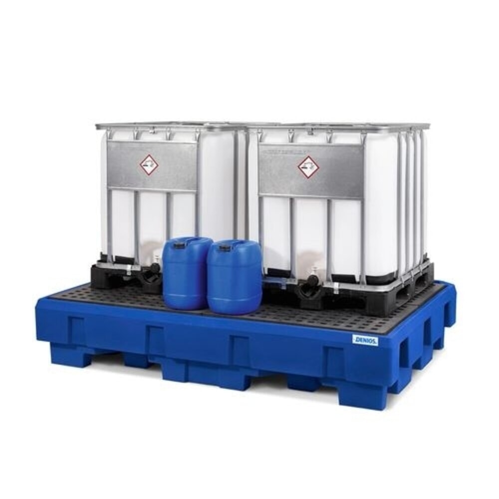 Número de imagen del producto 4: Denios bordillo classic-line de PE para 2 IBC, área de llenado y rejilla de PE, HxAxF 485 x 2460 x 1800 mm