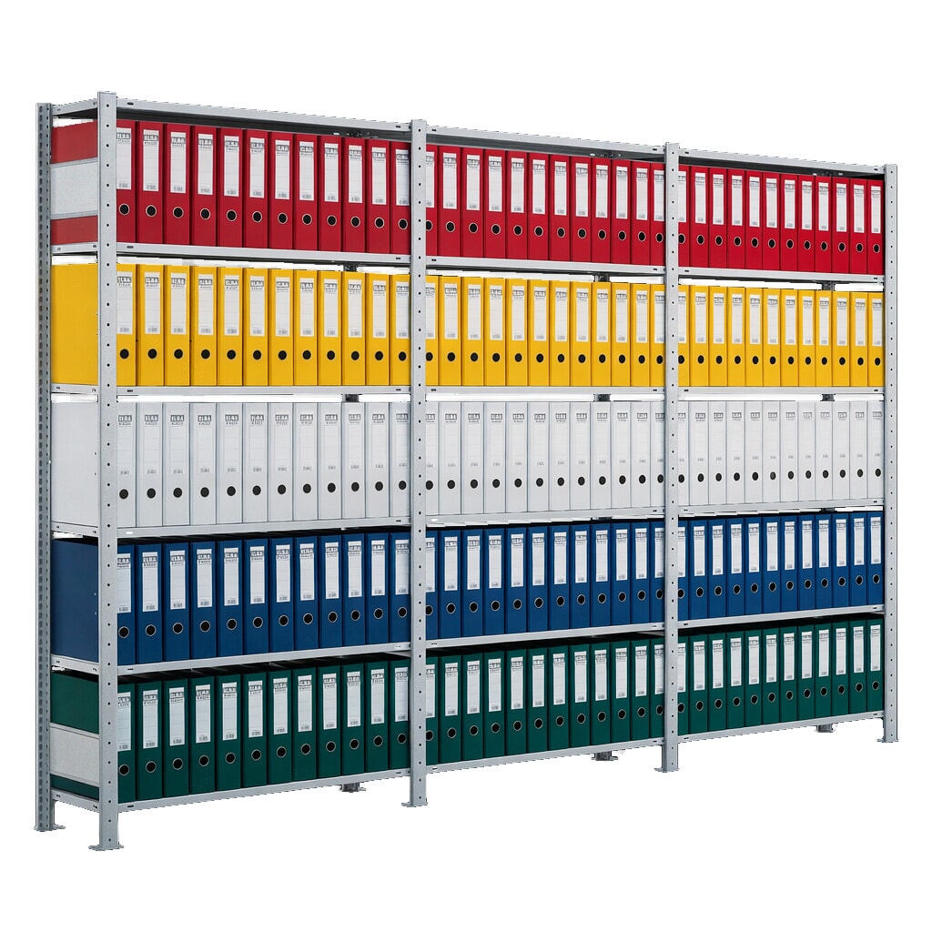 Imagen del producto: Estantería completa para archivadores SCHULTE, de una cara, carga por estante 85 kg, alto x ancho x H x An x F 2.000 x 3.000 x 300 mm, galvanizado