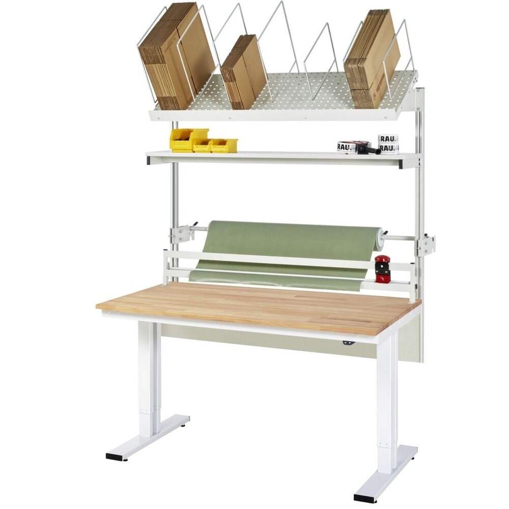 Número de imagen del producto 10: Juego de mesa de embalaje RAU adlatus 300 de altura regulable eléctricamente, con almacén de cajas de cartón, unidad de desenrollado y dispositivo de corte, HxAxF 1850-2250 mm x 1500 mm x 800 mm
