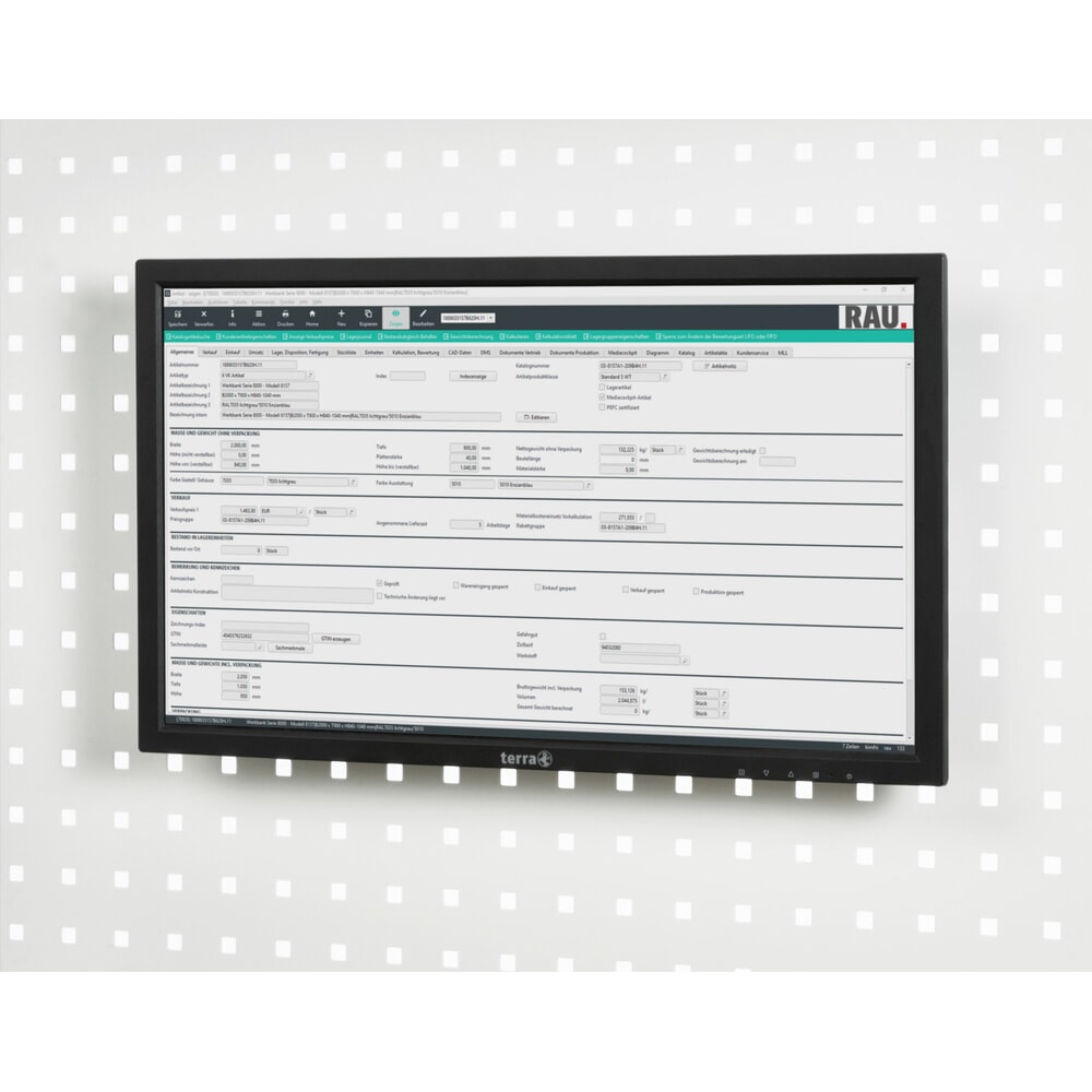 Imagen del producto: Soporte de pantalla plana para mesa de embalaje RAU, para montaje en placa perforada