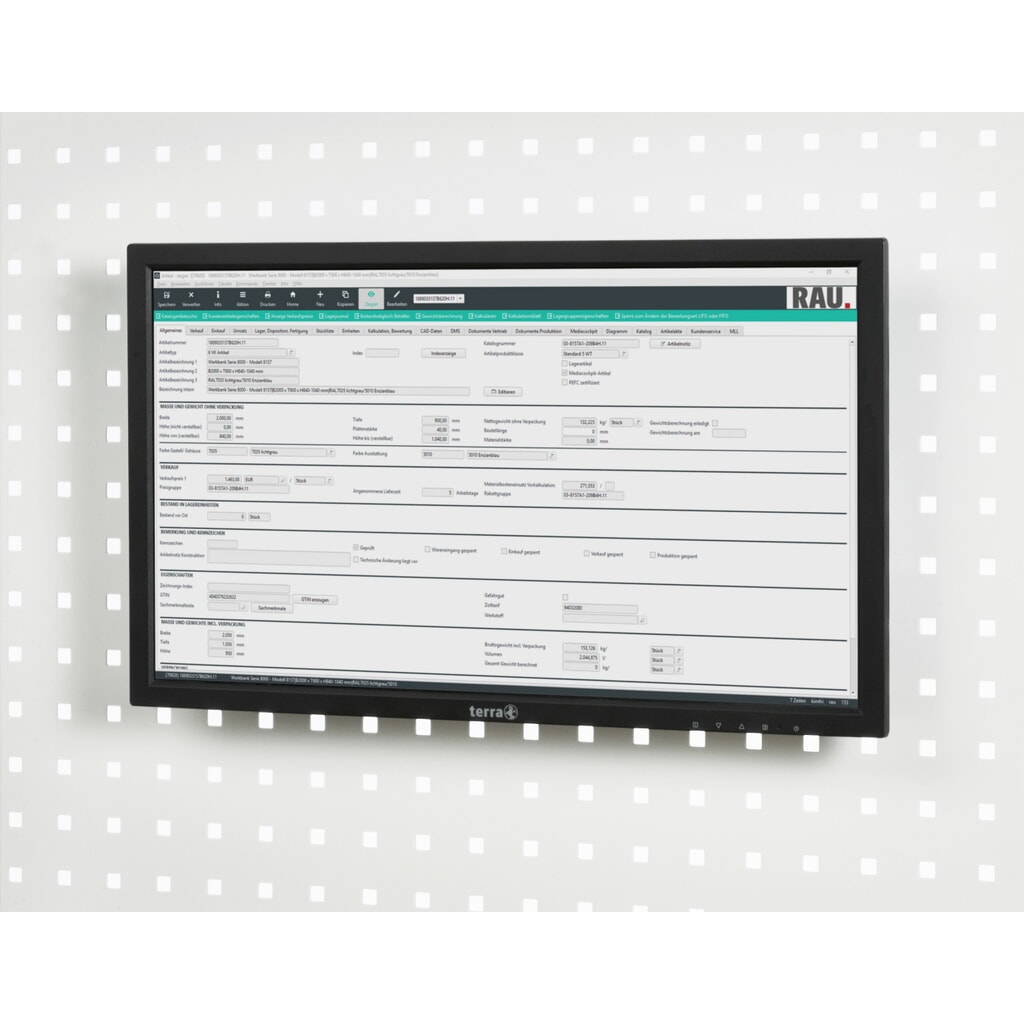 Imagen del producto: Soporte de pantalla plana para mesa de embalaje RAU, para montaje en placa perforada