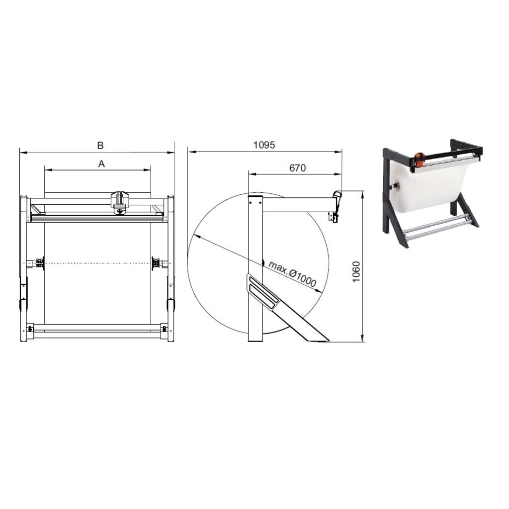 Número de imagen del producto 4: Rocholz soporte de corte horizontal para rodillos grandes, peso del rollo máx. 200 kg, ancho de corte 1250 mm