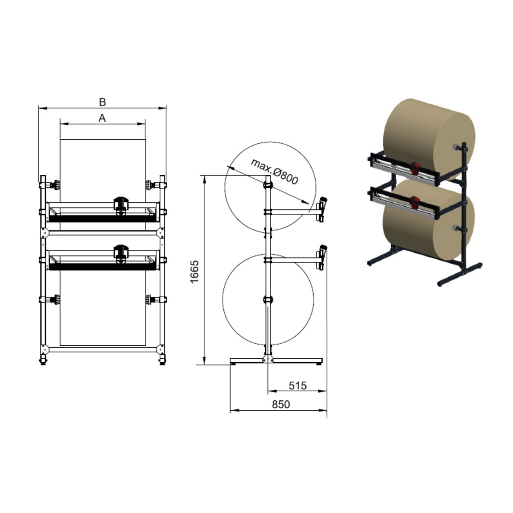 Número de imagen del producto 3: Rocholz soporte de corte doble, con dos unidades de corte, peso del rollo máx. 130 kg, ancho de corte 1000 mm