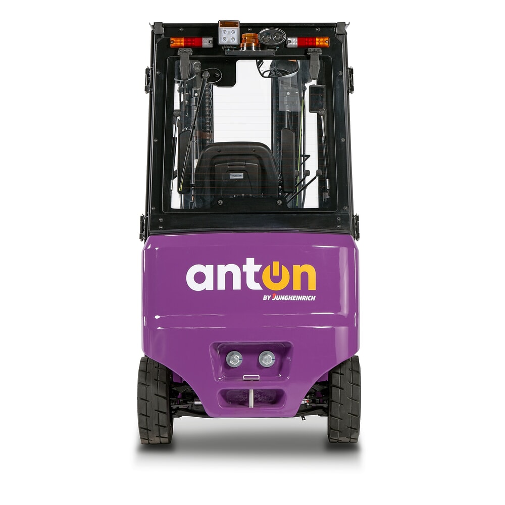 Número de imagen del producto 5: AntOn by Jungheinrich apilador eléctrico CBH 2.0 con mástil telescópico triple, altura de elevación 4800 mm, capacidad de carga 2000 kg, cabina de protección contra el mal tiempo Comfort, incluye cargador incorporado.