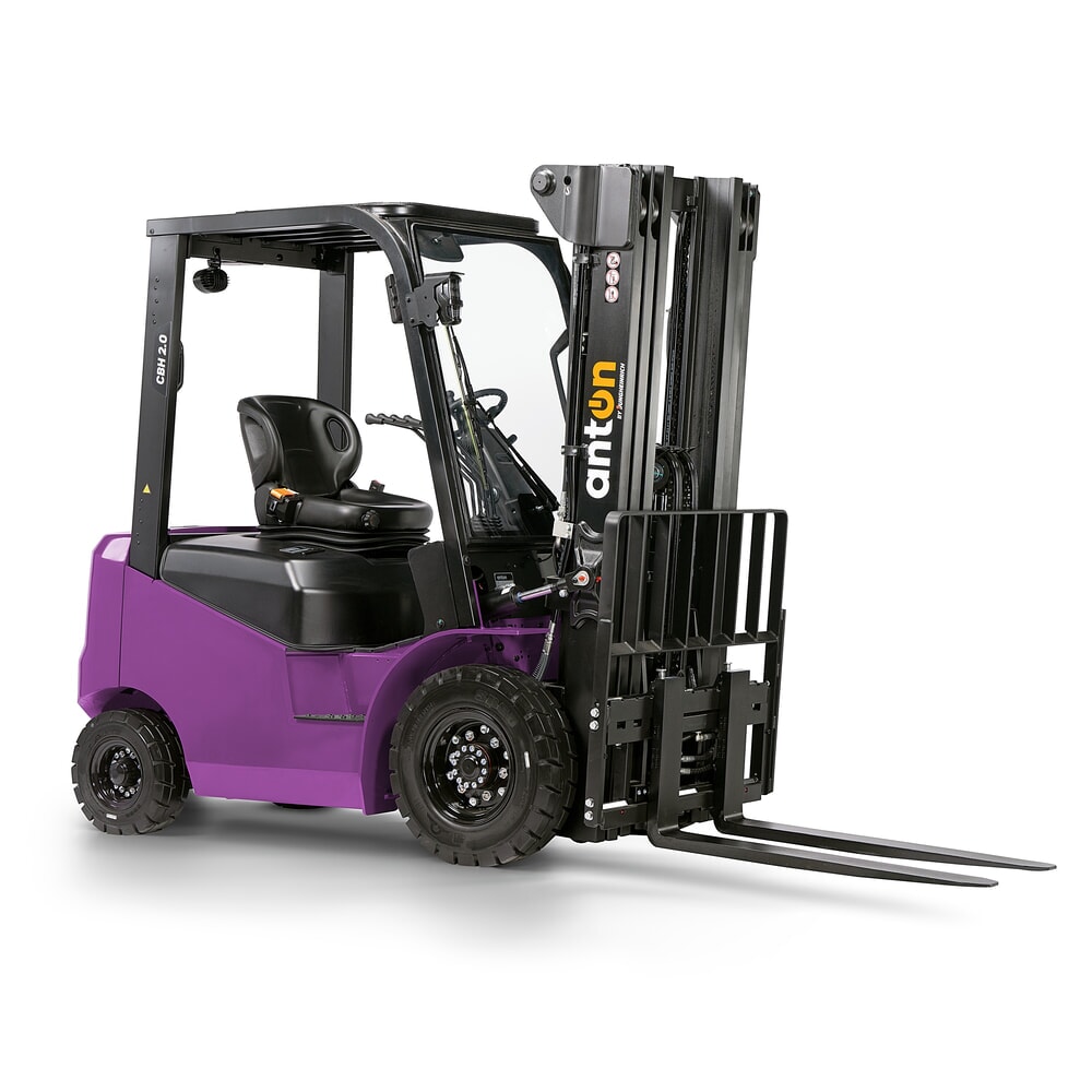 Número de imagen del producto 4: AntOn by Jungheinrich apilador eléctrico CBH 2.0 con mástil telescópico triple, altura de elevación 4800 mm, capacidad de carga 2000 kg, cabina de protección contra el mal tiempo Eco, incluye cargador incorporado.