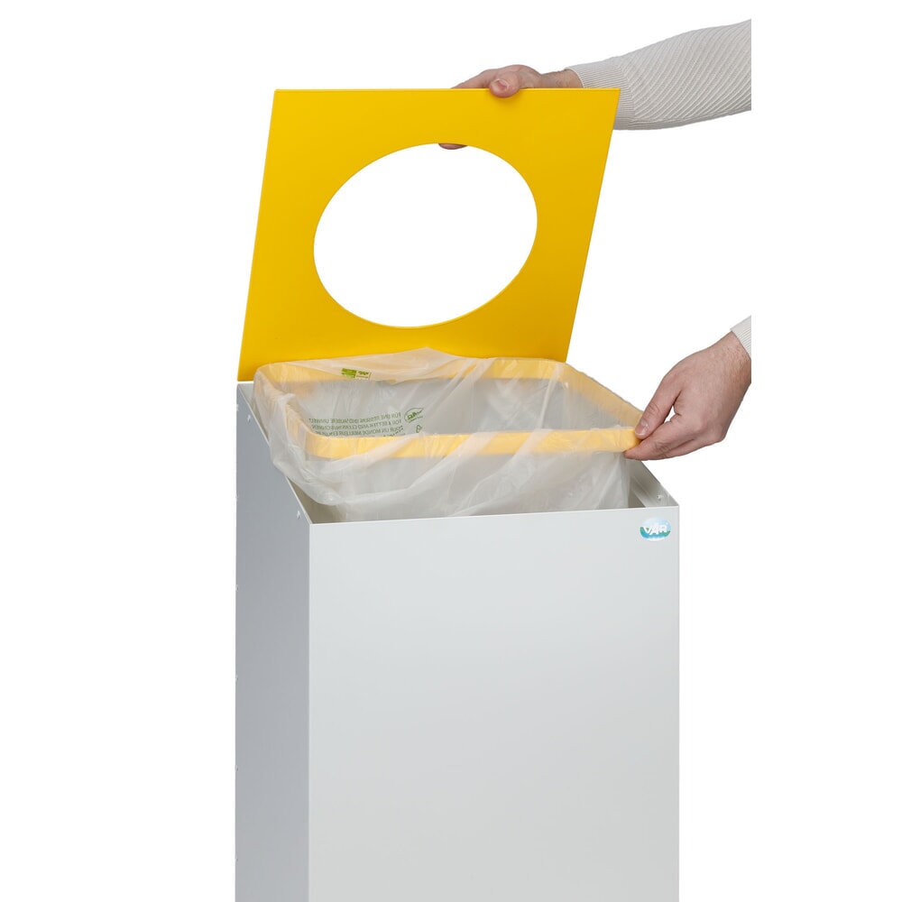 Número de imagen del producto 4: VAR® WSG 38 contenedor de reciclaje, con aro de sujeción y boca de vertido redonda, gris claro/amarillo tráfico