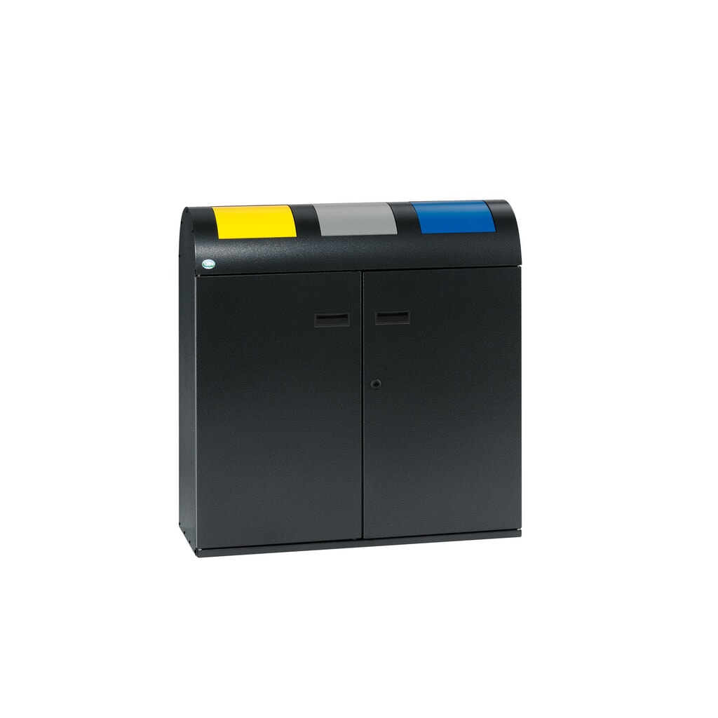 Imagen del producto: VAR® contenedor de reciclaje WSS 75, con 3 recipientes interiores y bocas de vertido de cierre automático, con módulo superior redondo, color plata antigua