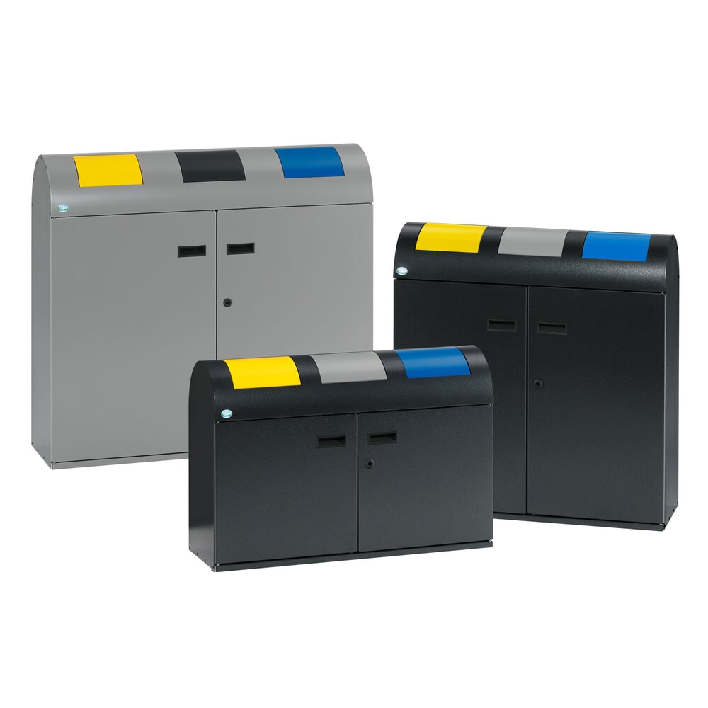 Número de imagen del producto 3: VAR® contenedor de reciclaje WSS 75, con 3 recipientes interiores y bocas de vertido de cierre automático, con módulo superior redondo, color plata