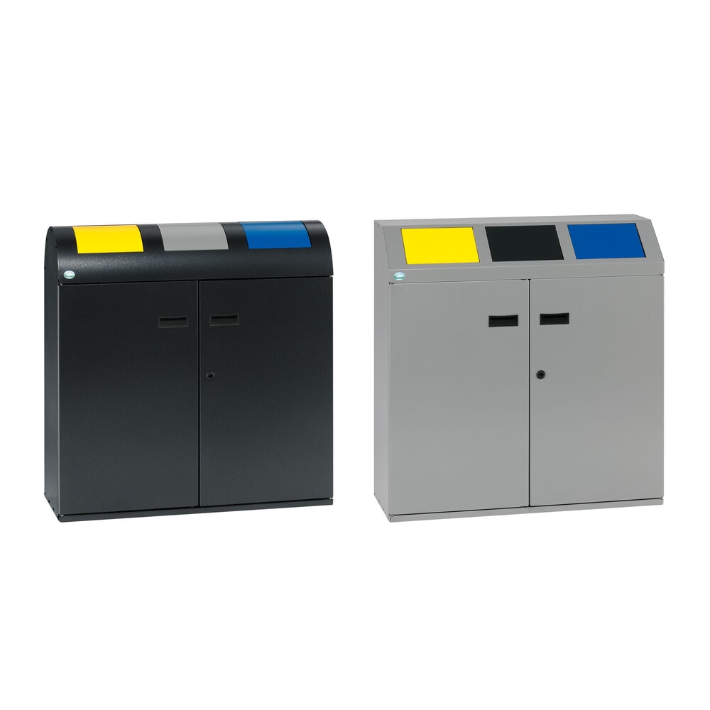 Número de imagen del producto 4: VAR® contenedor de reciclaje WSS 75, con 3 recipientes interiores y bocas de vertido de cierre automático, con módulo superior redondo, color plata