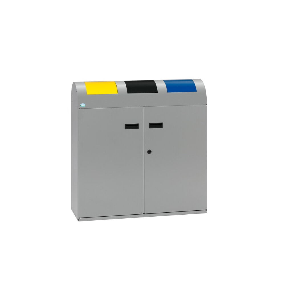 Imagen del producto: VAR® contenedor de reciclaje WSS 75, con 3 recipientes interiores y bocas de vertido de cierre automático, con módulo superior redondo, color plata