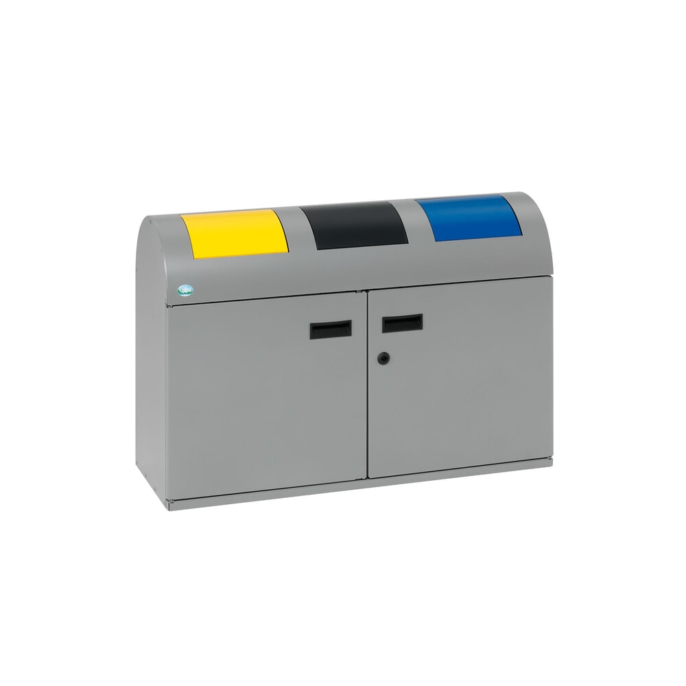 Imagen del producto: VAR® contenedor de reciclaje WSS 50, con 3 recipientes interiores y bocas de vertido de cierre automático, con módulo superior redondo, color plata