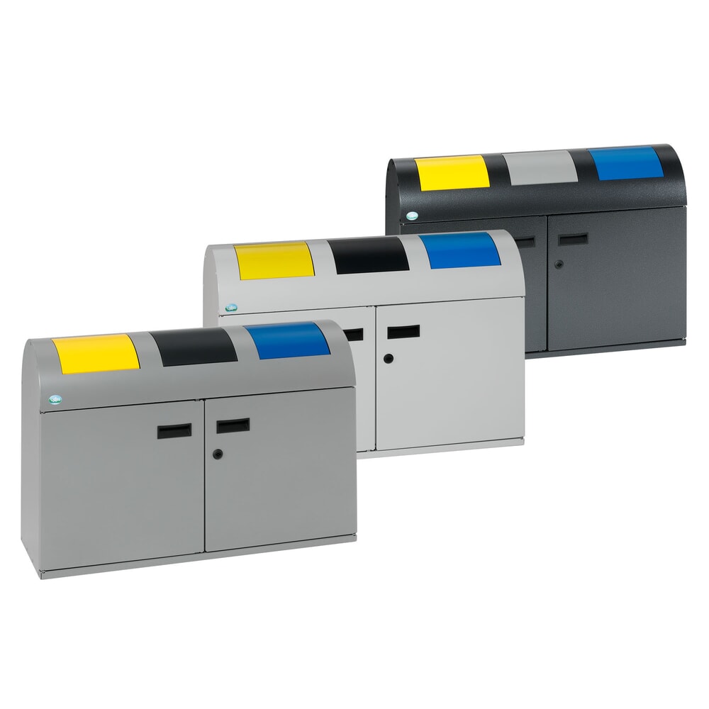 Número de imagen del producto 3: VAR® contenedor de reciclaje WSS 50, con 3 recipientes interiores y bocas de vertido de cierre automático, con módulo superior redondo, color plata