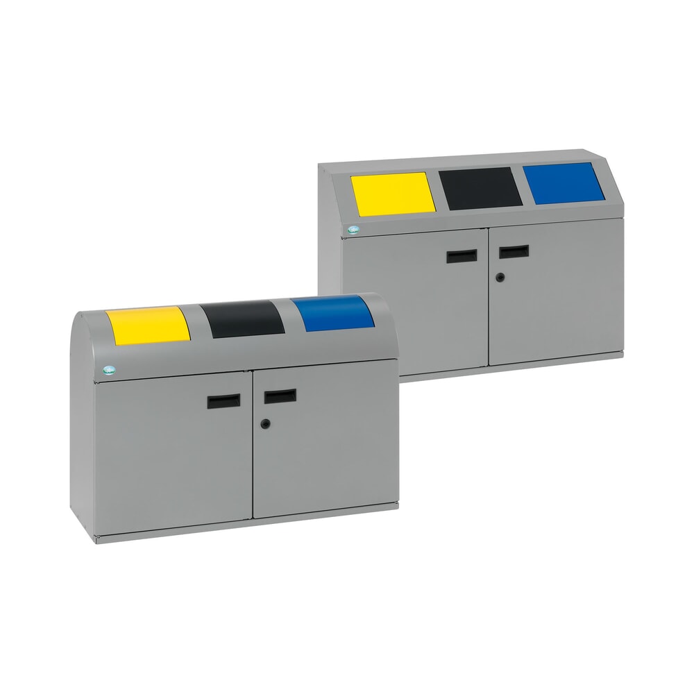Número de imagen del producto 4: VAR® contenedor de reciclaje WSS 50, con 3 recipientes interiores y bocas de vertido de cierre automático, con módulo superior redondo, color plata