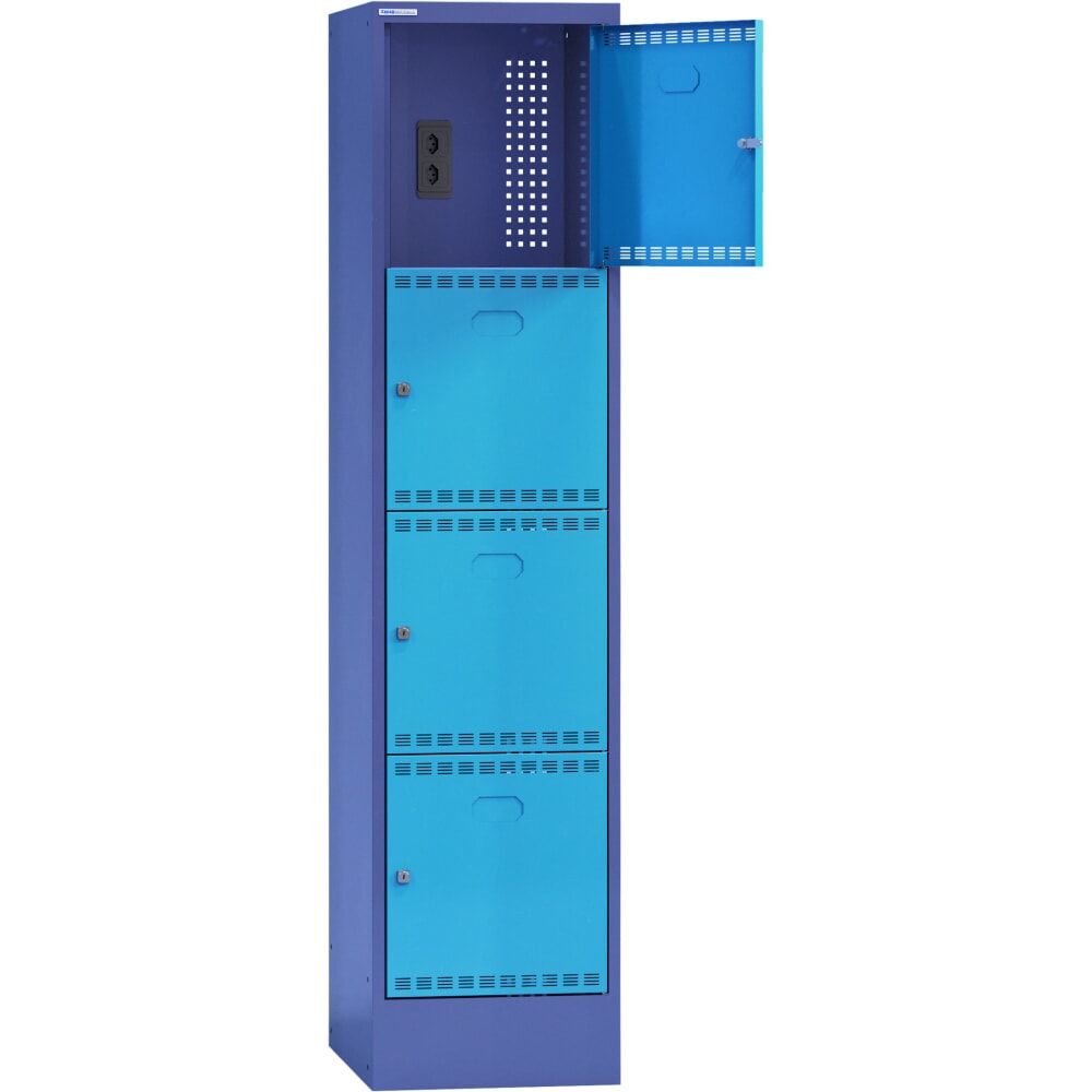 Imagen del producto: Thur Metall armario de carga de baterías recargables con compartimentos, para baterías recargables de bicicletas eléctricas, HxAxF 1790 mm x 415 mm x 580 mm, cerradura con llave, azul paloma/azul claro