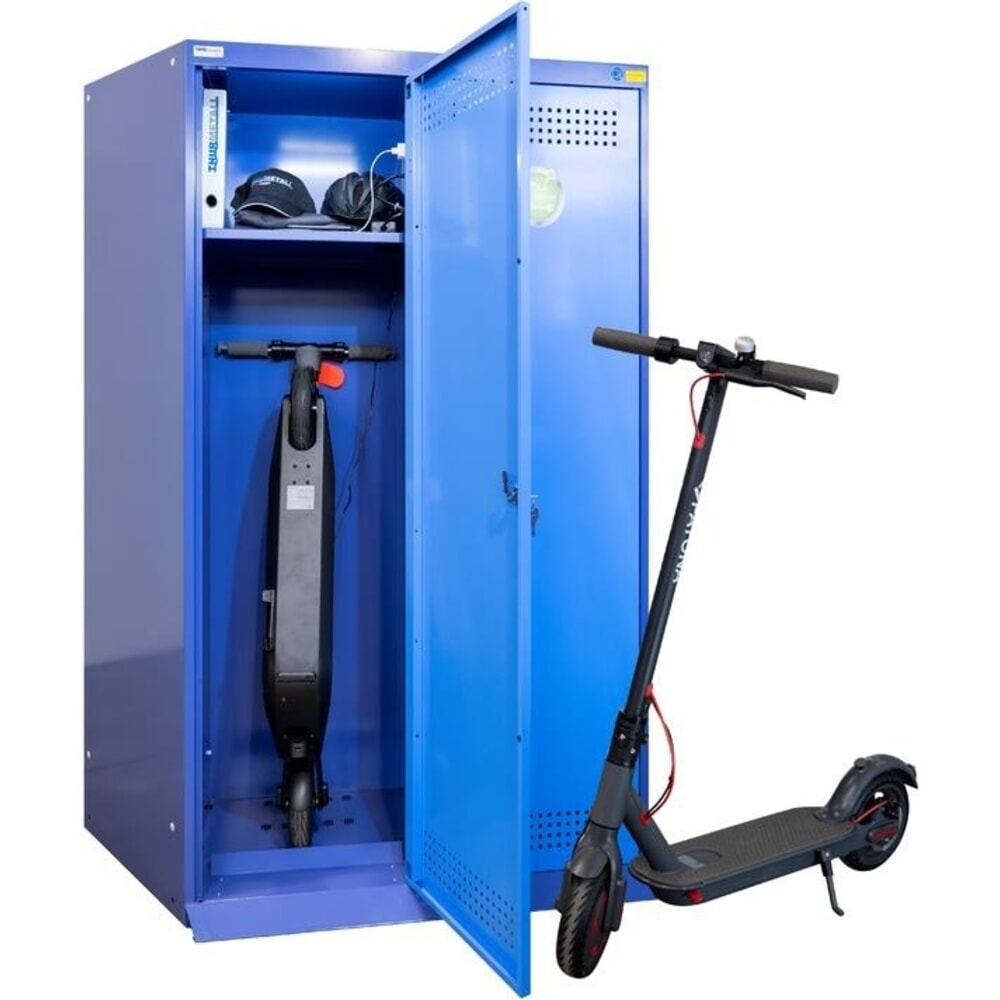 Número de imagen del producto 2: Thur armario metálico para carga de baterías recargables de patinetes eléctricos/scooters, HxAxF 1700 mm x 1000 mm x 500 mm, azul paloma/azul claro