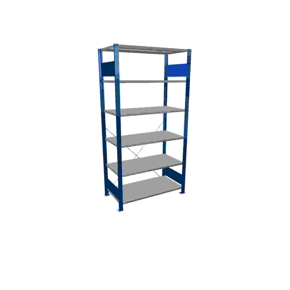 Imagen del producto: Estantería de cargas pequeñas SCHULTE azul genciana/galvanizada con 6 estantes de chapa de acero, carga por estante 150 kg, HxAxF 2.000 x 1.060 x 536 mm