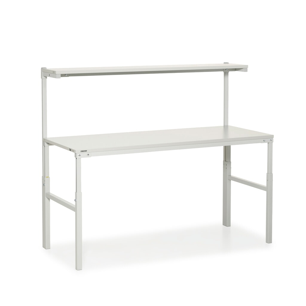 Mesa de trabajo TRESTON con estante elevado, ajustable en altura, CC 300 kg, AxF 1.800 x 700 mm Imagen del producto: Mesa de trabajo TRESTON con estante elevado, ajustable en altura, CC 300 kg, AxF 1.800 x 700 mm