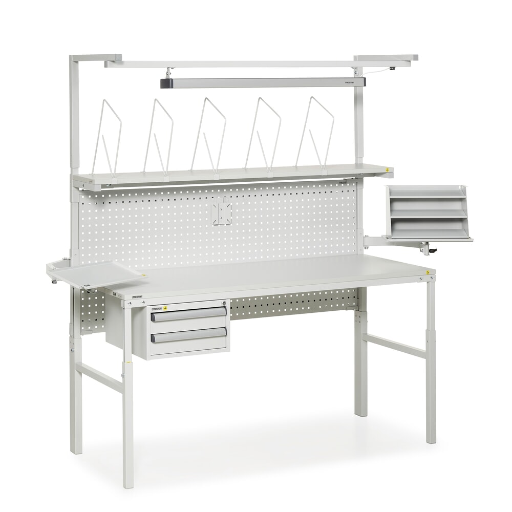 Número de imagen del producto 4: Mesa de trabajo TRESTON con estante elevado, ajustable en altura, CC 300 kg, AxF 1.500 x 700 mm