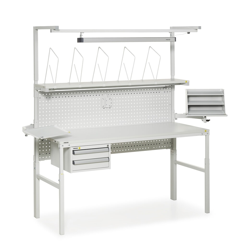 Número de imagen del producto 4: Mesa de trabajo TRESTON con estante elevado, ajustable en altura, CC 300 kg, AxF 1.200 x 700 mm