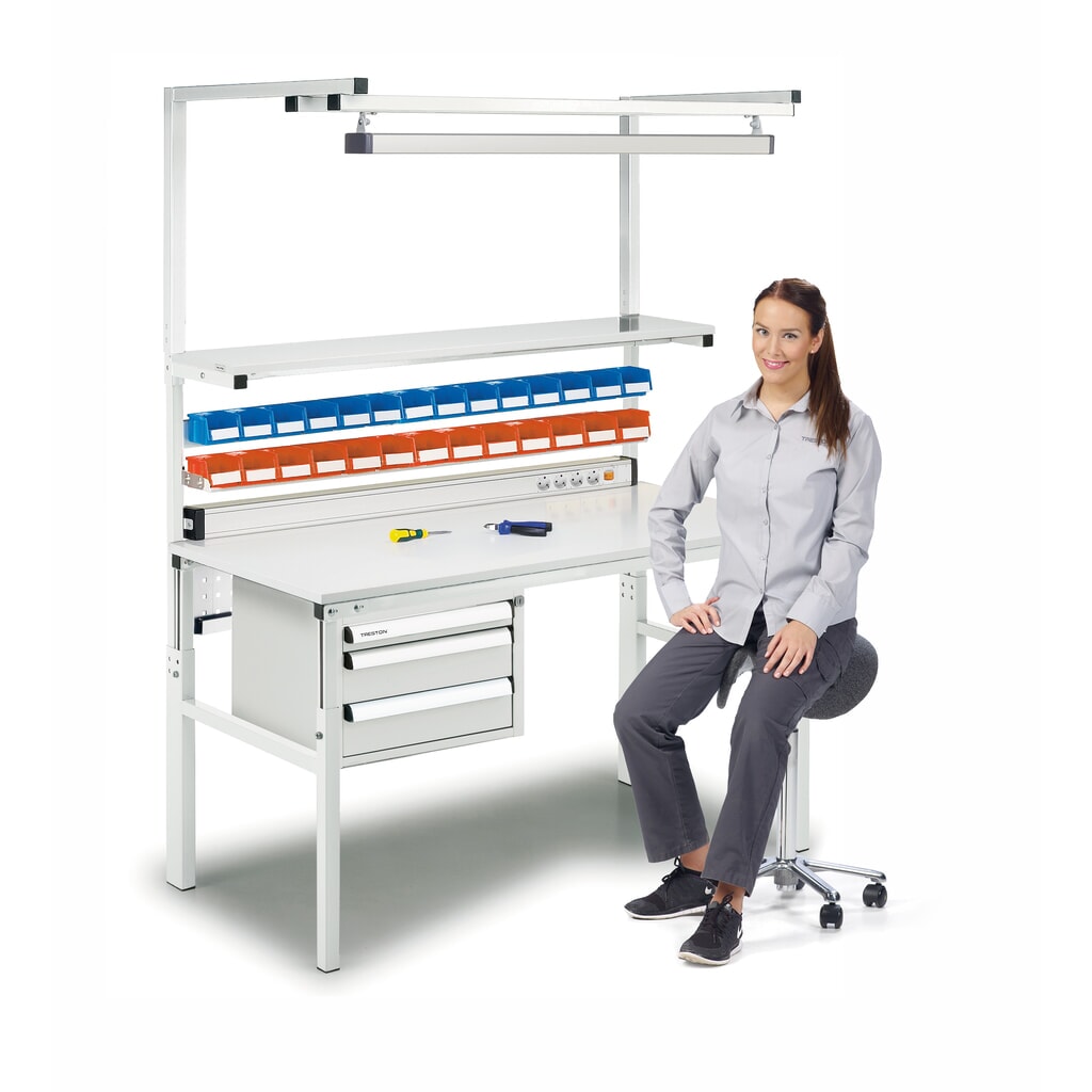 Número de imagen del producto 5: Mesa de trabajo TRESTON con estante elevado, ajustable en altura, CC 300 kg, AxF 1.200 x 700 mm