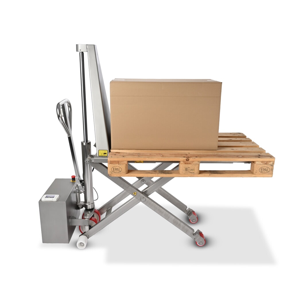 Número de imagen del producto 3: Transpaleta de tijera de acero inoxidable Ameise® PTM 1.0 Scissor INOX, capacidad de carga 1000 kg, electrohidráulica, longitud de horquilla 1200 mm, nailon