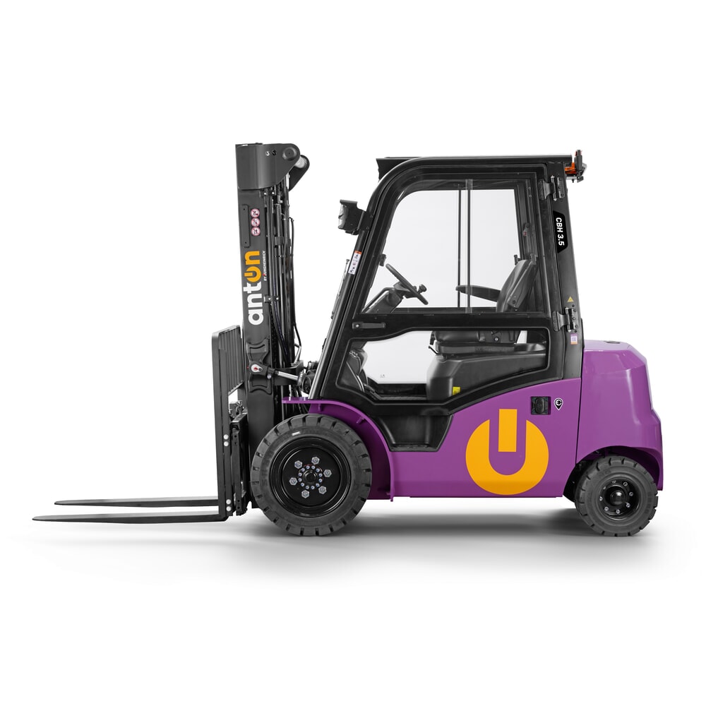 Número de imagen del producto 4: AntOn by Jungheinrich apilador eléctrico CBH 3.5 con mástil telescópico triple, altura de elevación 4.800 mm, capacidad de carga 3.500 kg, cabina de protección contra el mal tiempo Comfort, incluye cargador externo de 80 V, 60 A, CEE, 5 pines