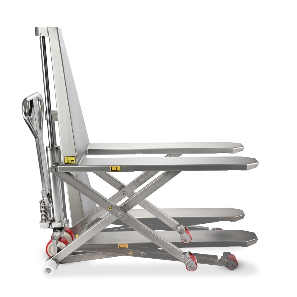 Imagen del producto: Transpaleta de tijera de acero inoxidable Ameise® PTM 1.0 Scissor INOX, capacidad de carga 1000 kg, electrohidráulica, longitud de horquilla 1200 mm, nailon