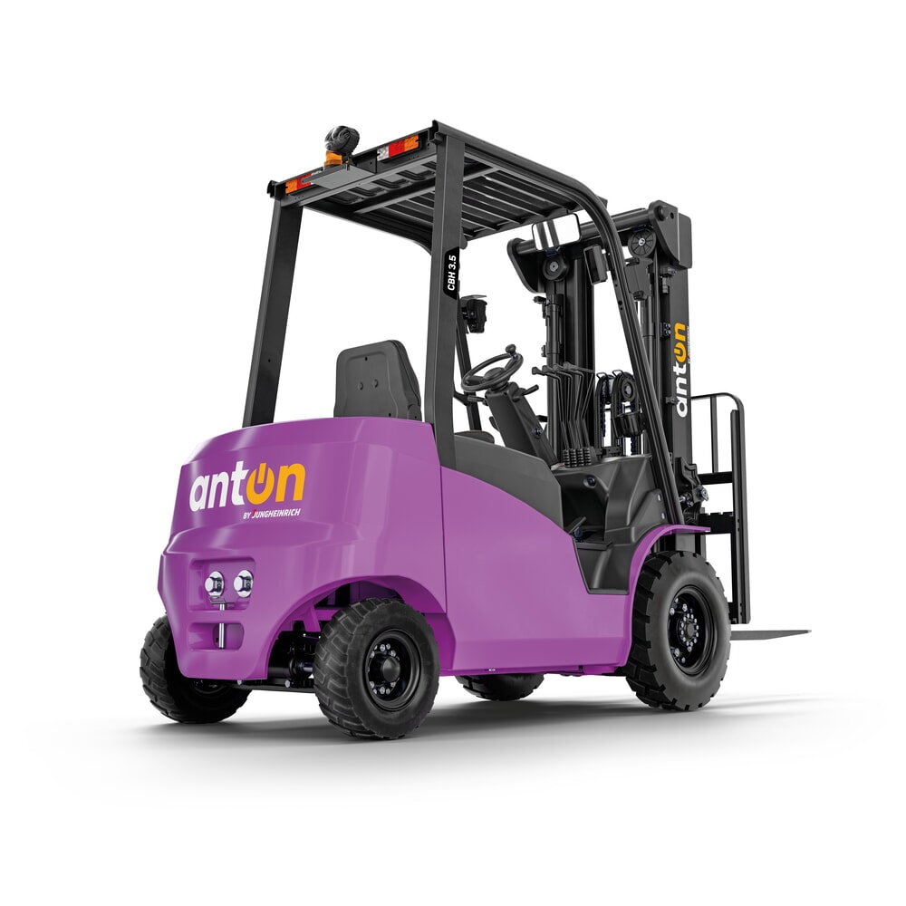 Número de imagen del producto 3: AntOn by Jungheinrich apilador eléctrico CBH 3.5 con mástil de elevación telescópico doble, altura de elevación 3.300 mm, capacidad de carga 3.500 kg, incluido cargador externo de 80 V, 60 A, CEE, 5 polos