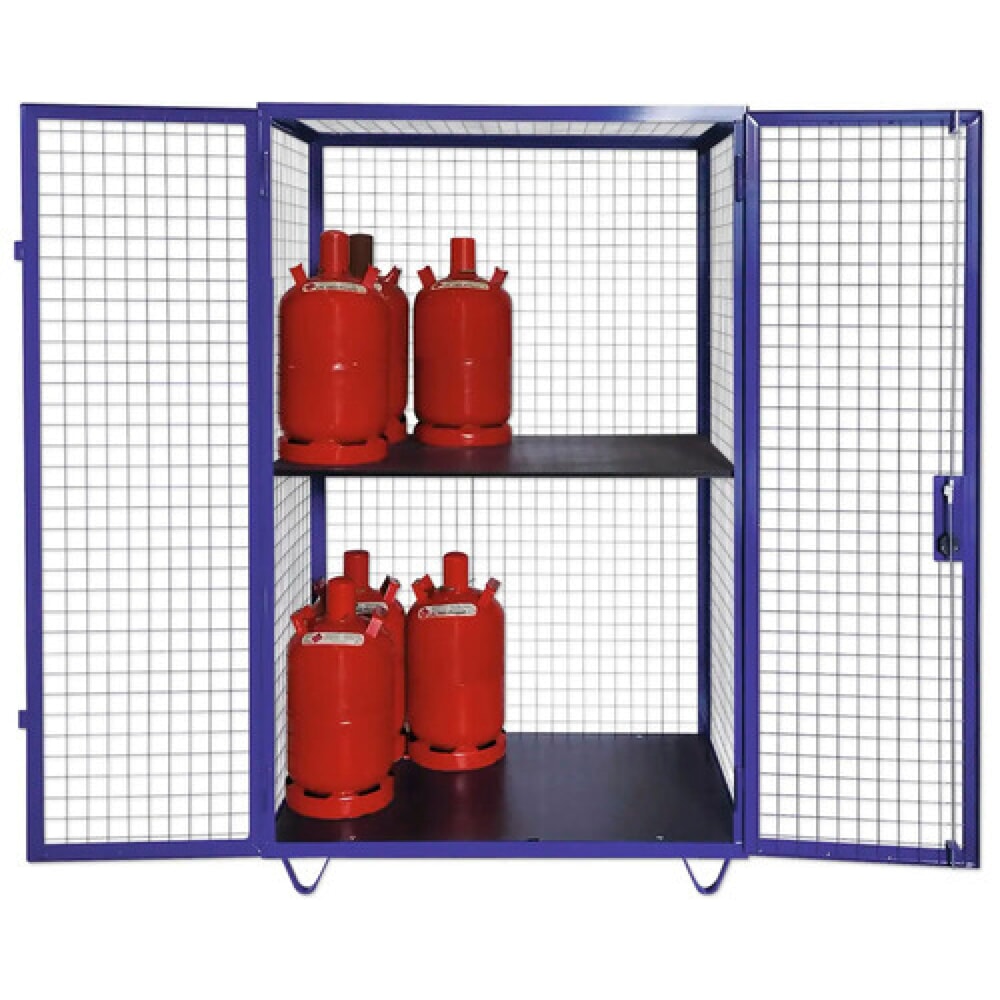 Imagen del producto: Armario enrejado para bombonas de gas, puerta doble de dos hojas, pie de zócalo, Al x An x P: 1.970 x 1.250 x 800 mm