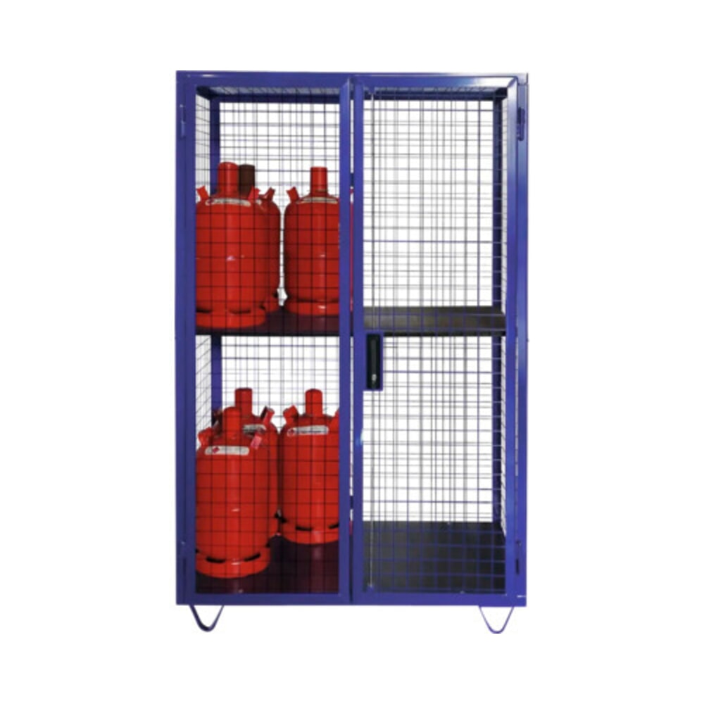 Número de imagen del producto 2: Armario enrejado para bombonas de gas, puerta doble de dos hojas, pie de zócalo, Al x An x P: 1.970 x 1.250 x 800 mm
