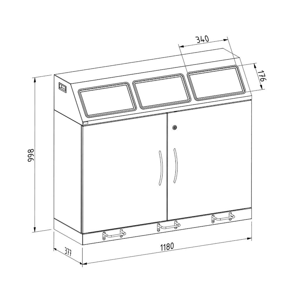 Número de imagen del producto 2: Contenedor de reciclaje Stumpf®, 3x 70 litros, con puerta de una hoja y pieza interior