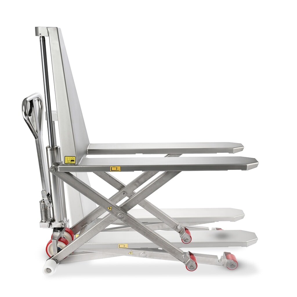 Imagen del producto: Transpaleta de tijera de acero inoxidable Ameise® PTM 1.0 Scissor INOX, capacidad de carga 1000 kg, longitud de horquilla 1200 mm, nailon