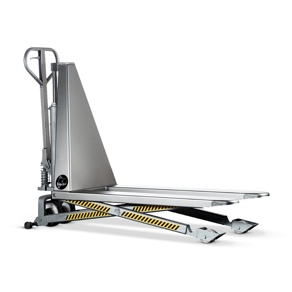 Imagen del producto: Transpaleta de tijera de acero inoxidable INOX con elevación rápida, LH 1.200 mm, nailon