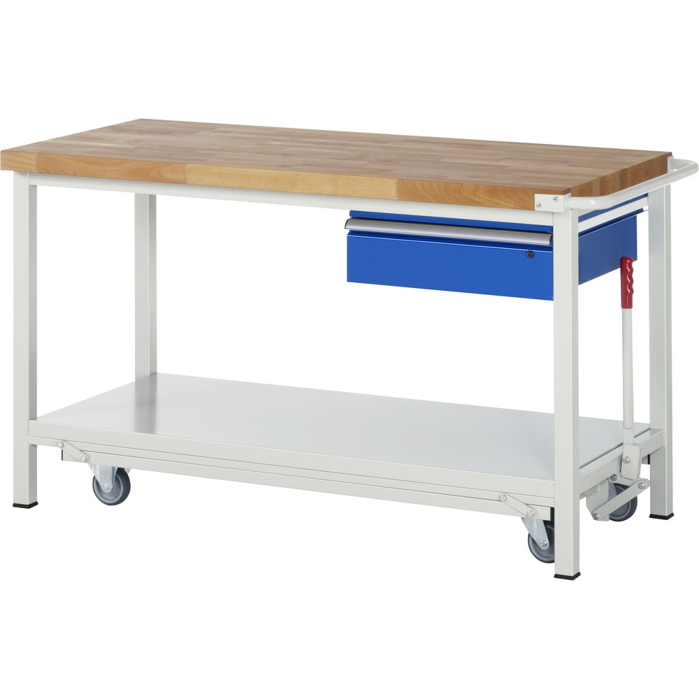 Número de imagen del producto 1: Banco de trabajo RAU serie 8000 con bastidor con ruedas abatible, HxAxF 880 x 1.500 x 700 mm, estante inferior, 1 cajón, ErgoScript®